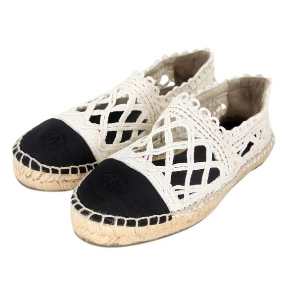 Chanel Espadrille 37 Woven Fabric Grosgrain Cc Cap-toe Flats CC-S0207P-C036 - Picture 5 of 12
